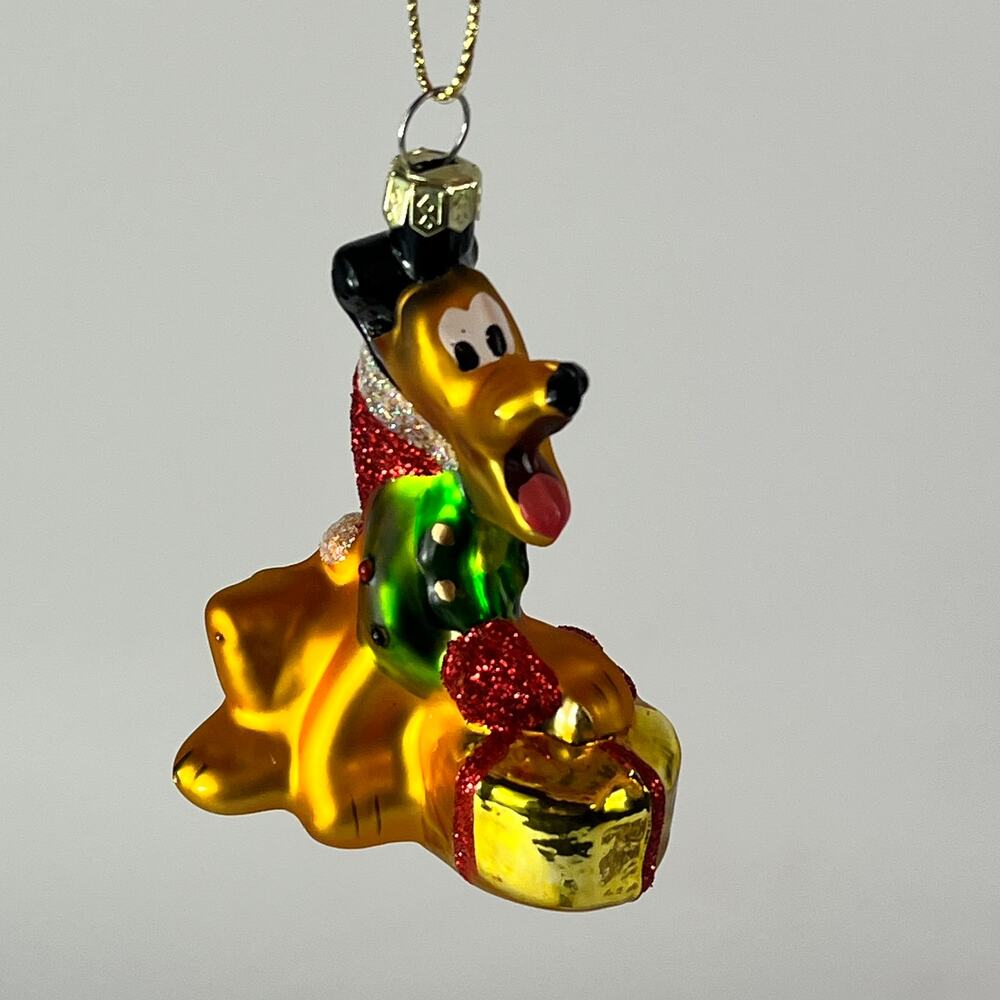 Pluto Blown Glass Christmas Tree Ornament Disney Holiday Collection Santa Mickey